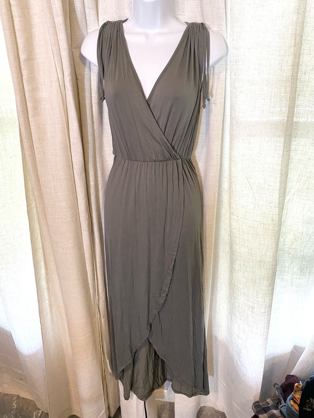 Rolla Coster Olive Green Faux Wrap High-Low Maxi Dress Boho Small
